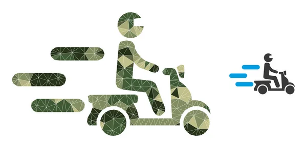 Icône de moto rapide en mosaïque polygonale dans des teintes de couleur militaire camouflage — Image vectorielle