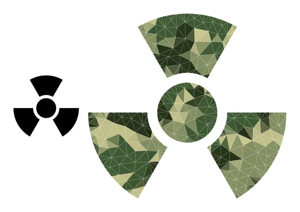 Ícone de Radioatividade Mosaico Baixo Poly em Camo Cores Militares — Vetor de Stock
