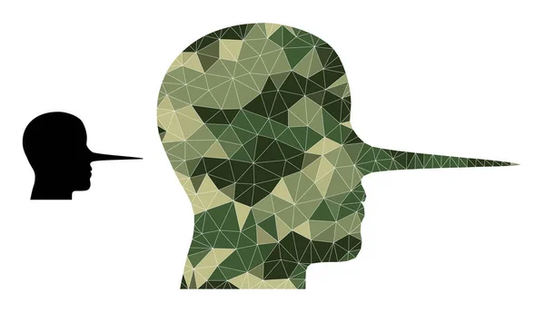 Low-Poly Mosaic Liar Person Icon in Camouflage Military Color Hues
