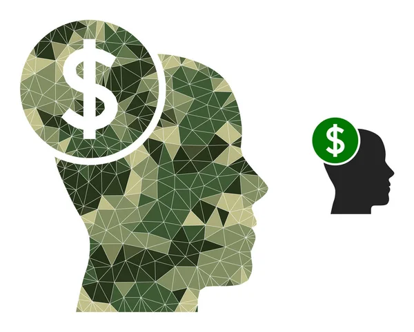 Εικονίδιο χαμηλής-Poly Mosaic Head Banking σε χρώματα καμουφλάζ Στρατού — Διανυσματικό Αρχείο