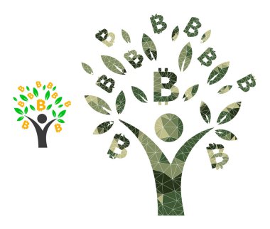 Lowpoly Mozaik Bitcoin Ağaç Adam Simgesi Khaki Askeri Renkleri