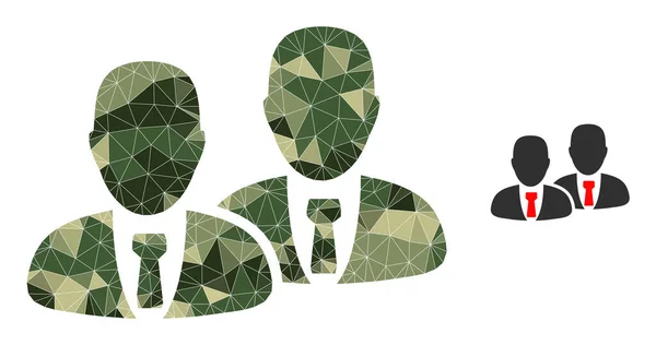 Triangulated Mosaic Managers Icon in Camouflage Military Colors — Stockový vektor