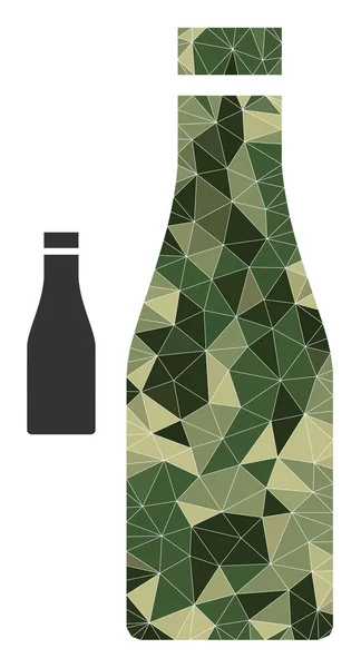 Icono de botella de cerveza de mosaico de baja polivinílico en colores del ejército caqui — Vector de stock