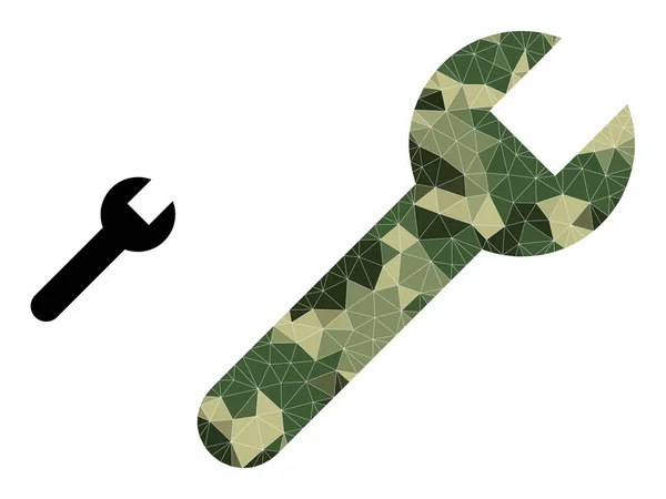 Lågpoly mosaik skiftnyckel ikonen i Camo militära färgnyanser — Stock vektor