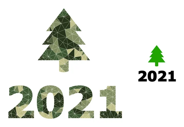 Háromszög Mozaik 2021 Fir Tree ikon Khaki katonai színek — Stock Vector