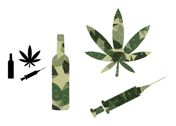 Driehoek Mozaïek Narcotische Drugs Ikoon in Khaki Militaire kleur tinten — Stockvector