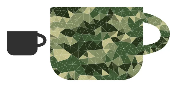 Polygonální mozaika čaj Cup Ikona v khaki armádní barevné odstíny — Stockový vektor