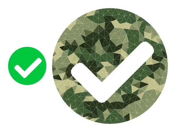 Mosaïque triangulée Oui Icône Mark en camouflage couleurs militaires — Image vectorielle