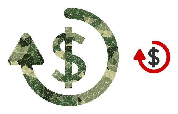Triangulowana ikona refundacji mozaiki w kamuflażu Kolory militarne — Wektor stockowy