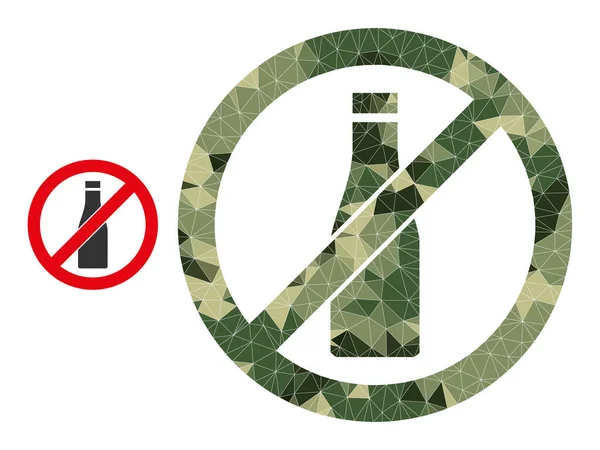 Icona della bottiglia di birra proibita mosaico a basso contenuto di poli in colori militari camuffati — Vettoriale Stock