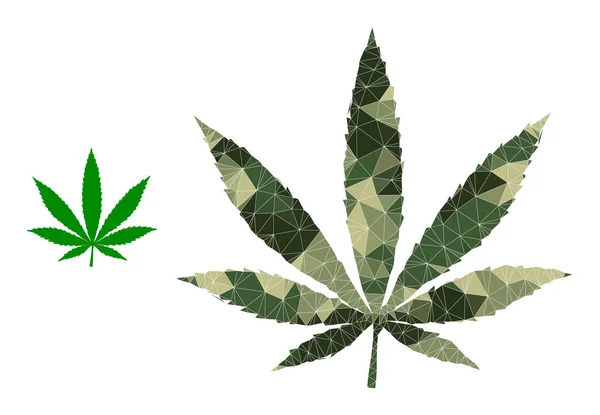 Lowpoly Mosaic Cannabis Icon in Camouflage Military Color Hues — Stock Vector