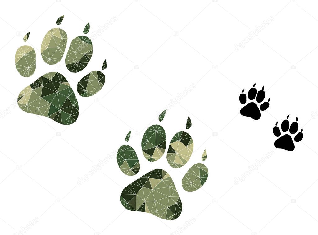 Triangulated Mosaic Tiger Fingerprints Icon in Khaki Army Color Hues