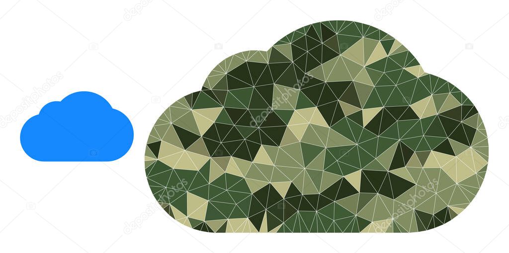 Triangulated Mosaic Cloud Icon in Camo Army Colors