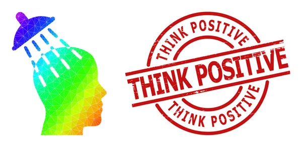 Grunge Pense Emblema positivo e ícone de lavagem cerebral colorido espectral poligonal com gradiente —  Vetores de Stock