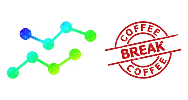 Texturierte Kaffeepause-Stempel und dreieckig gefüllte Spektrum-Diagramme mit Farbverlauf — Stockvektor