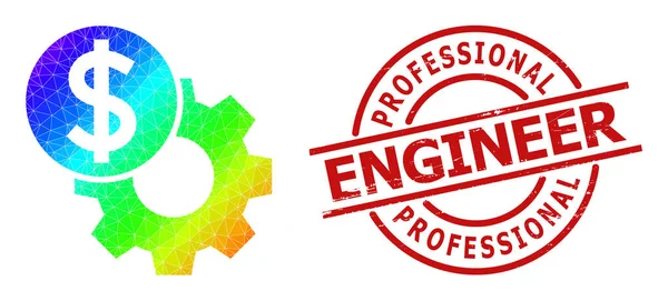 Textured Professional Engineer Watermark and Polygonal Spectrum Engineering Price Icon with Gradient — 图库矢量图片