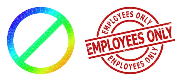 Los empleados rasguñados solo imitan el sello y Lowpoly Rainbow prohíben el icono con gradiente — Vector de stock