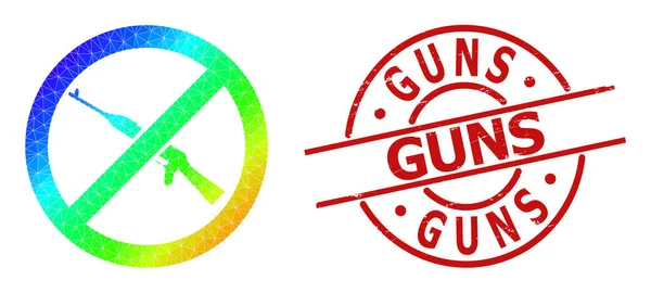 Textured Guns Stamp Print and Triangle Filled Spectrum Forbid Kalashnikov Weapon Icon with Gradient — 图库矢量图片