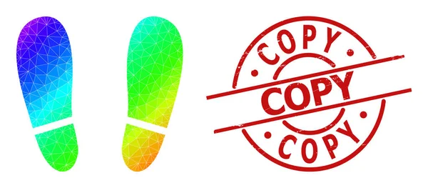 Sello de sello de copia texturizada y Lowpoly Spectral Huellas humanas de color Icono con degradado — Vector de stock