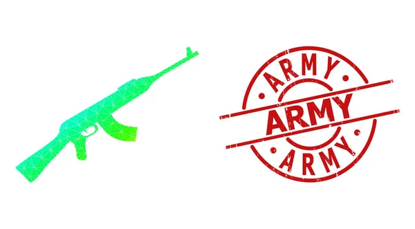 Grunge Army marca de agua y poligonal espectral color Kalashnikov pistola icono con gradiente — Vector de stock