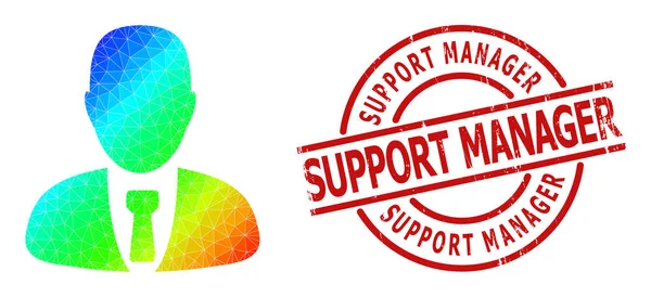 Distress Support Manager Seal and Lowpoly Spectrum Manager Icon with Gradient — Stock Vector