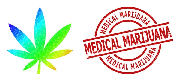 Distress Médical Marijuana Stamp et Lowpoly Spectral couleur Marijuana Icône avec dégradé — Image vectorielle