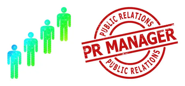 Distress Public Relations Pr Manager Seal and Polygonal Spectrum People Queue Icon with Gradient — Stock Vector