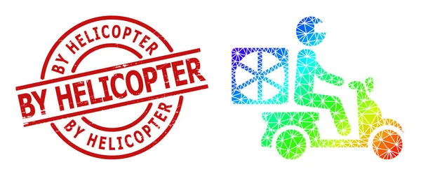 Scratched By Helicopter Stamp Print et Polygonal Rainbow Pizza Icône de livraison de moto avec dégradé — Image vectorielle