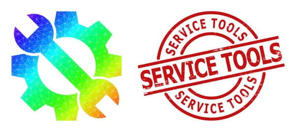 Textured Service Tools Stamp Imitation and Polygonal Rainbow Service Tools Icon with Gradient — 图库矢量图片