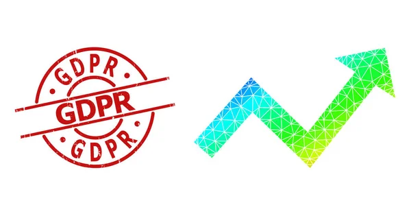 Texturizado impresión de sello Gdpr y arco iris poligonal Tendencia arriba Icono de flecha con gradiente — Vector de stock