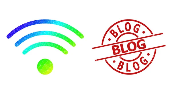 Texturiertes Blog Wasserzeichen und polygonales Spektrum Wi-Fi Source Icon mit Farbverlauf — Stockvektor