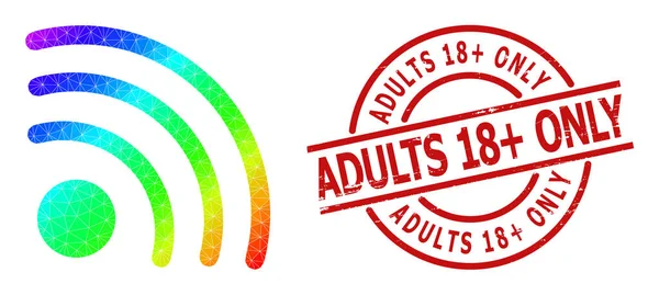 Adulti strutturati 18 più solo sigillo timbro e icona di segnale arcobaleno poligonale Wi-Fi con gradiente — Vettoriale Stock