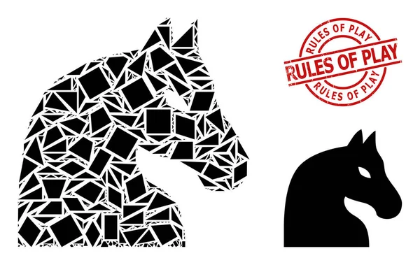 Geometric Chess Horse Icon Mosaic and Textured Κανόνες του Play Watermark — Διανυσματικό Αρχείο