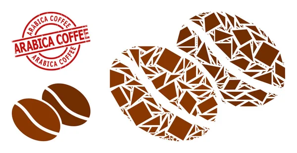 Geometric Coffee Beans Icon Mosaic and Distress Arabica Coffee Stamp Print — Stockvektor