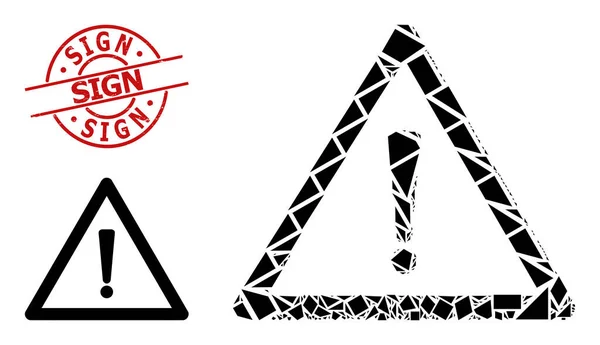 Panneau d'avertissement géométrique Icône Mosaïque et Scratched signe filigrane — Image vectorielle