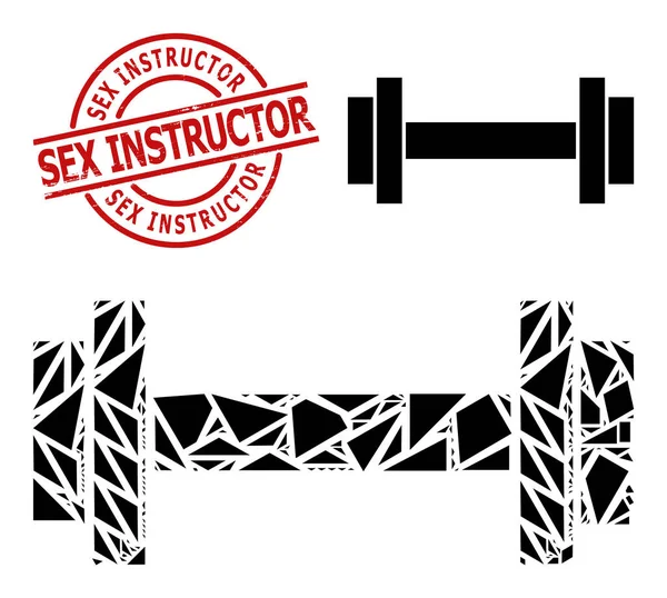 Geometric Barbell Icon Mosaic and Textured Sex Instructor Stamp Seal — Vettoriale Stock