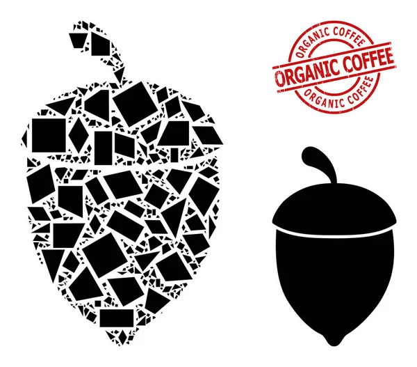 Geometrikus tölgy makk ikon mozaik és szorongás Organikus kávé vízjel — Stock Vector