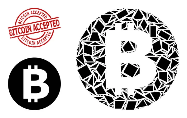 Geometriska Bitcoin Ikon Mosaik och Grunge Bitcoin Godkända Stämpel Imitation — Stock vektor