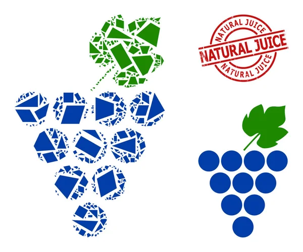 Geometrik Üzümler Toplu Simge Mozaiği ve Dokulu Doğal Meyve Suyu Rozeti