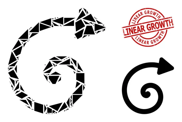 Icône de flèche spirale géométrique Mosaïque et timbre de croissance linéaire rayé — Image vectorielle