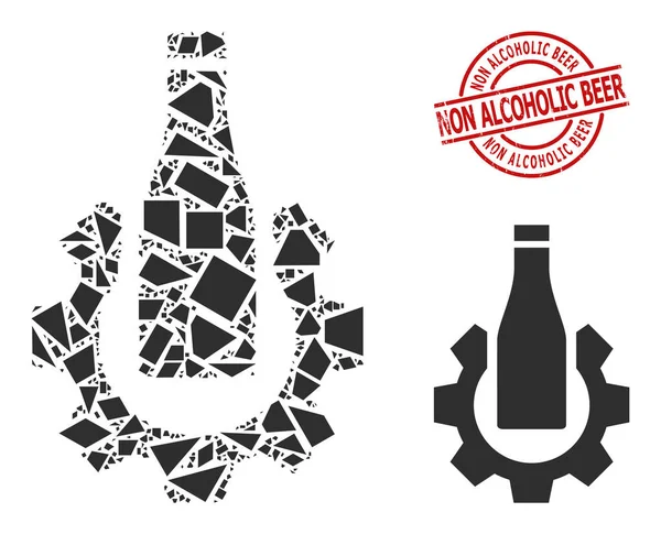 Geometrické pivovarnictví Ikona Mozaika a poškrábaná nealkoholická pivní známka — Stockový vektor