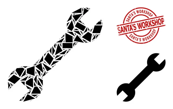 Geometrický klíč Ikona Mozaika a poškrábaný SantaS dílna pečeť — Stockový vektor