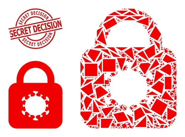 Geometrikus Vírus Lock ikon mozaik és vészjelző titkos döntési bélyeg utánzás — Stock Vector