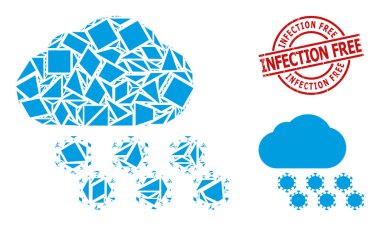 Geometrik Virüs Bulutu Simgesi Mozaiği ve Dokulu Enfeksiyon Rozeti