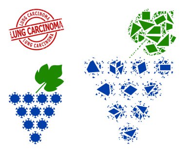 Geometrik Virüs Üzümleri Toplu Simge Mozaiği ve Grunge Lung Karsinom Rozeti