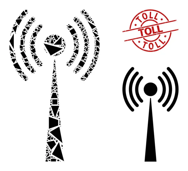 Геометрическая икона радиовышки и фактурная печать Толля — стоковый вектор