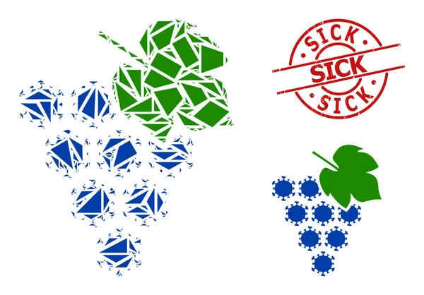 Geometrik Virüs Üzüm Toplu Simge Mozaiği ve Çizilmiş Sapık Damgası