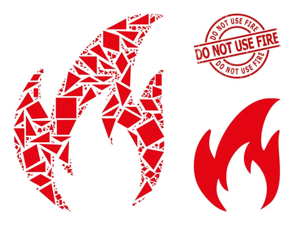 Ícone de fogo geométrico Mosaico e texturizado Não use o selo de incêndio —  Vetores de Stock