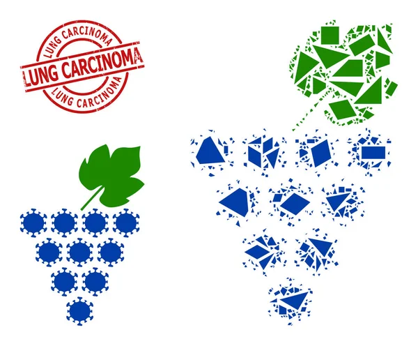 Geometrik Virüs Üzümleri Toplu Simge Mozaiği ve Grunge Lung Karsinom Rozeti