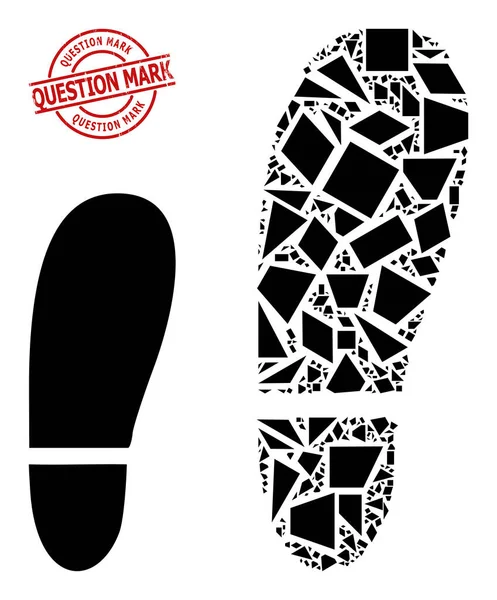 Impression géométrique au pied humain Icône Timbre mosaïque et point d'interrogation texturé — Image vectorielle